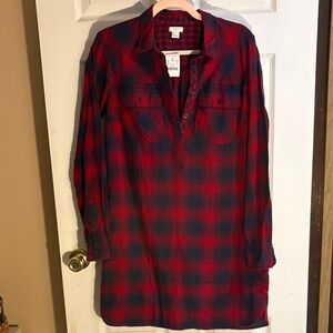 J. Crew Red and Black Plaid Long-Sleeve Shirt Dress